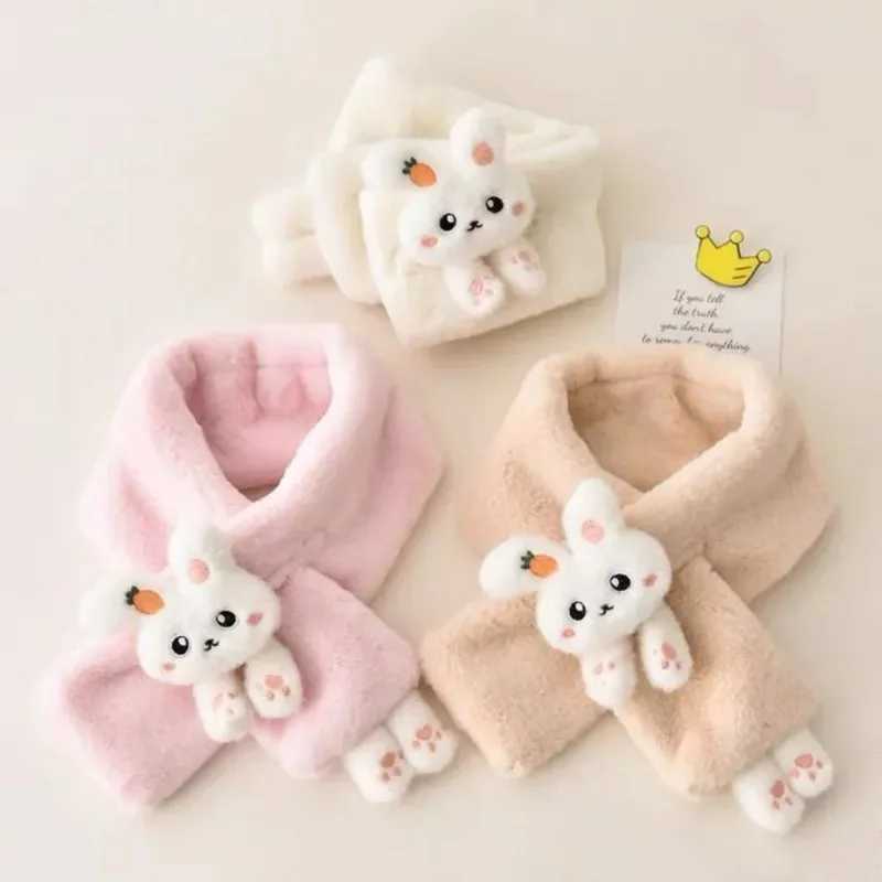 Scarves Wraps Boys Girls Winter Scarfs Thick Plush Cross Childrens Scarf Baby Bib Cute Cartoon Rabbit Faux Fur Neck Protection Warm Shawl H241213OT4A