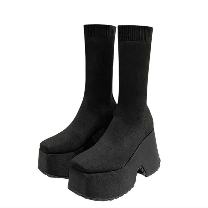 Super High Heels Platform Womens Ankle Boots Fashion Winter Shoes Classic Round Toes Elegant Womens Walking Non slip Botas 241213