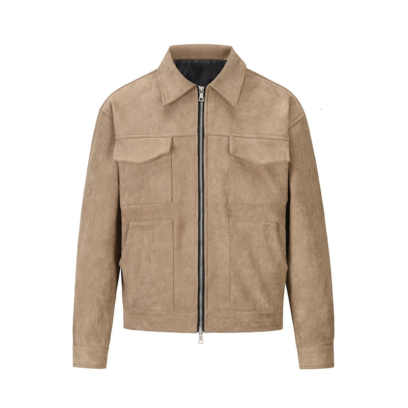 High Street Pockets Laper Zip-up Suede Thick Coat Mens Retro Solid Windbreaker Loose Winter Jackets Oversize Casual Clothes 241213