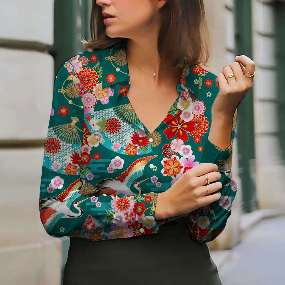 European American Women's Tops, Spring Autumn Long Sleeves, Digital Printed Shirts, Trendy Clothing, Fashionable And Casual Temperament