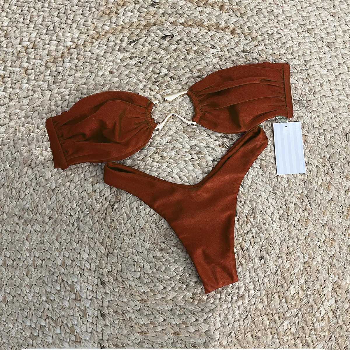 Bandeau Bikini Sexy Women Swimsuit Fa Swimwear 2024 Bikini Set Push Up Swimming Suit Solid Beachwear Brazilian Thong BiquiniXJ241212