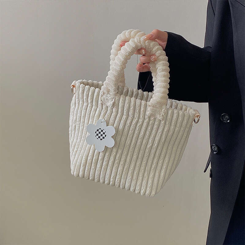 Vegetable Basket Women's Korean Edition Winter Corduroy Cute Handbag Mini Plush Diagonal Straddle Bag Trendy