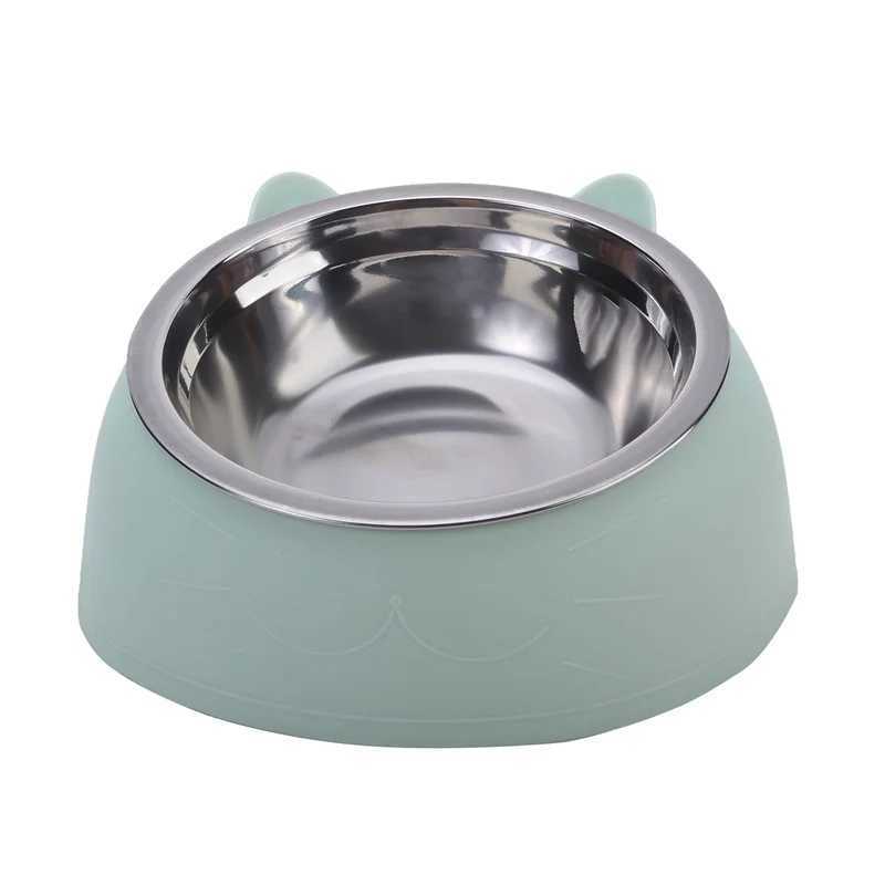 Cat Feeders Cat Dog Bowl 15 Degrees Tilted Stainless Steel Cat Bowl Safeguard Neck Puppy Cats Feeder Non-slip Crashworthiness Pet Bowl z241213