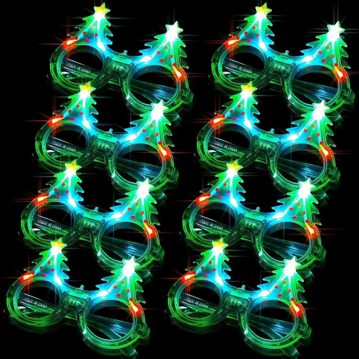 Sunglasses 8PC Christmas Light up Glasses Christmas Tree LED Sunglasses Glow in the Dark Flashing Glasses Kids Adults Christmas Party Gift H241213