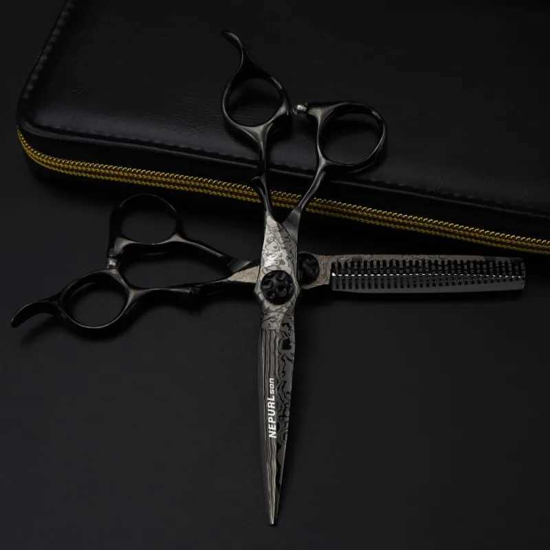 New Arrival Nepurlson 6-inch Damascus barber professional barber cutting and thinning salon barber Z241213