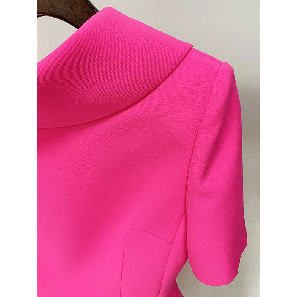 Skirt Set HIGH STREET Newest Fashion Designer Women's Eleagnt Short Sleeve Back V Bow Dress Hot Pink