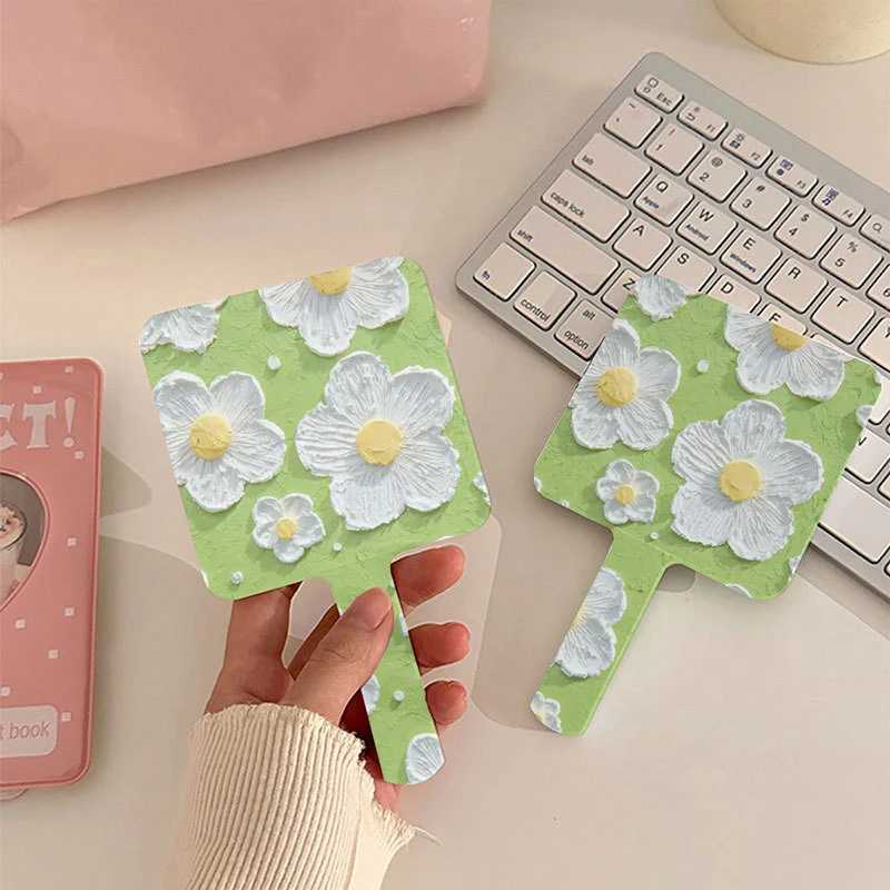1Pcs Pink Flower Square Hand-Held Make-Up Mirror For Woman Girs Portable Handle Cosmetic Mirror Small Makeup ToolsXJ241213