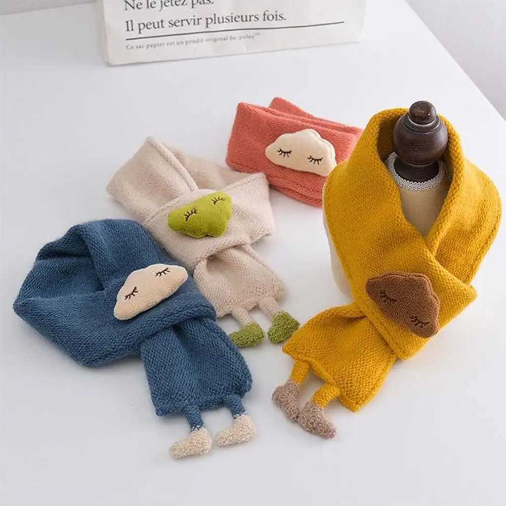 Scarves Wraps Winter Baby Neck Guards Scarves Cartoon Clouds Childrens Scarf Boys Girls Knit Wool Thick Warm Collar Shawl H241213