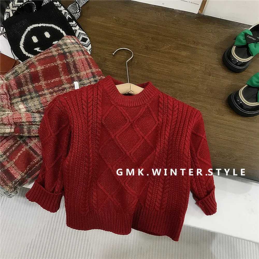 Winter little girl 2PCS clothing set cotton thick Christmas sweater set loose and velvet warm plain straight pants childrens girl set W241213