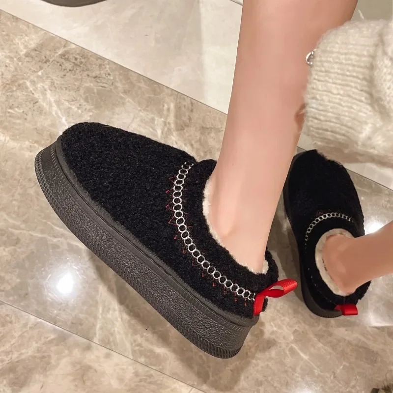 Warm Fur Ankle Boots Women Flats Platform Slippers Plush Flip Flops Winter Cotton Shoes for Women Snow Botas 241212