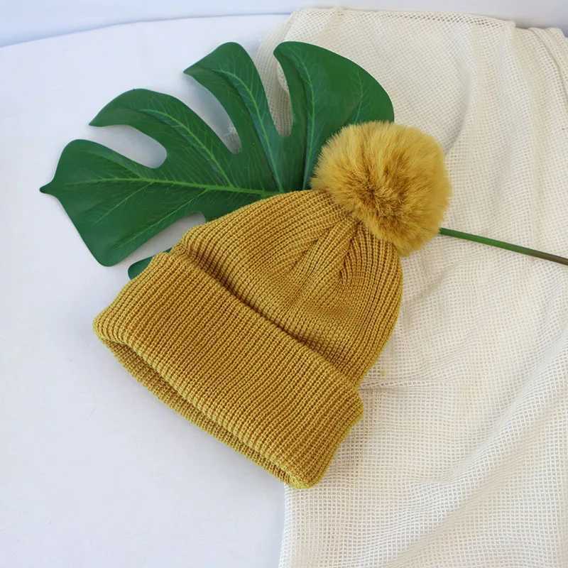 Winter New Baby Hat Solid Color Soft Warm Knitting Cute Pompom Boy Girl Hats Toddler Enfant Knitted Cap AutumnXJ241213