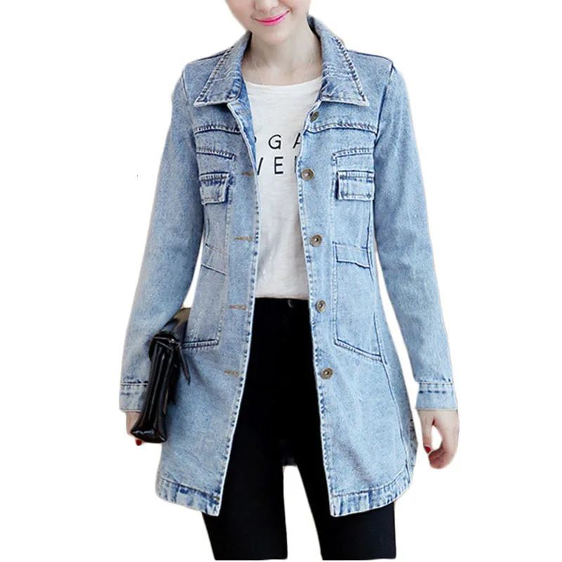 autumn winter Korean denim jacket 5XL womens ultrathin long bottom wearresistant navy blue casual Coats 241211