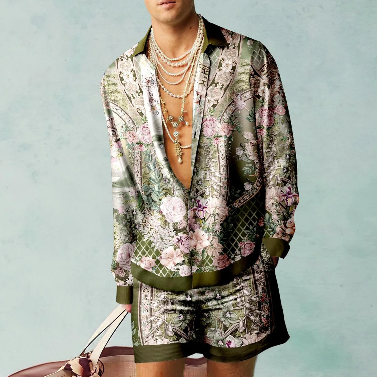Plant pattern shirt set 3D printed mens casual and fashionable oversized beach shorts summer street clothing Hawaiian suit 241211