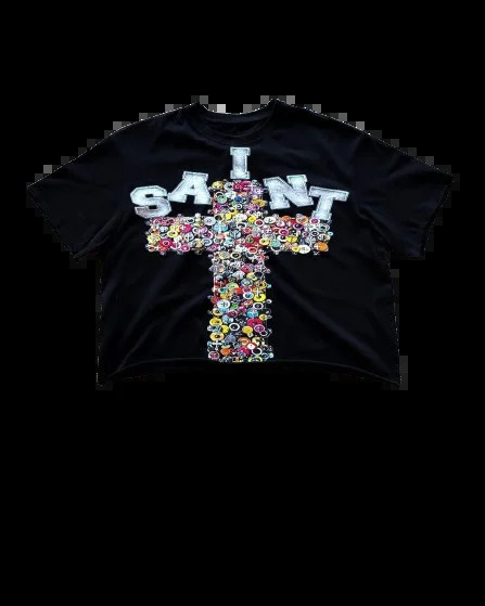 Streetwear TShirt Y2K Clothes Harajuku Hip Hop Retro Cross Print Rhinestone Graphic Oversized T Shirt Men Women Short Sleeve Top 241213