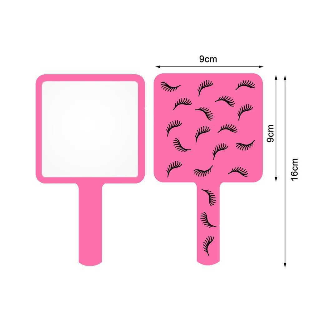 1 Pcs Small 9x9cm Lashes Painting Handheld Makeup Mirror Pink/Black Portable Square Eyelash Extension Salon Mirrors With HandleXJ241213