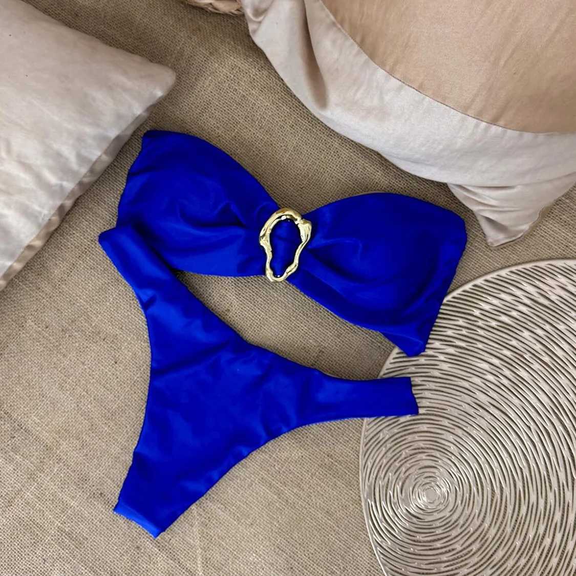 Bandeau Bikini Push Up Swimwear Women Swimsuits 2024 Sexy Brazilian Bikini Set Thong Micro Biquini Fa Solid BeachwearXJ241212