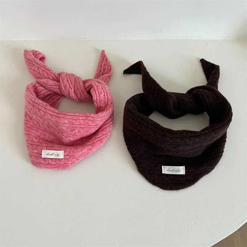 Scarves Wraps Korean Knitted Wool Scarf for Baby Winter Warm Cashmere Scarves for Boy Girl Cute Triangular Bandage Scarf Kids Neckerchief H241213
