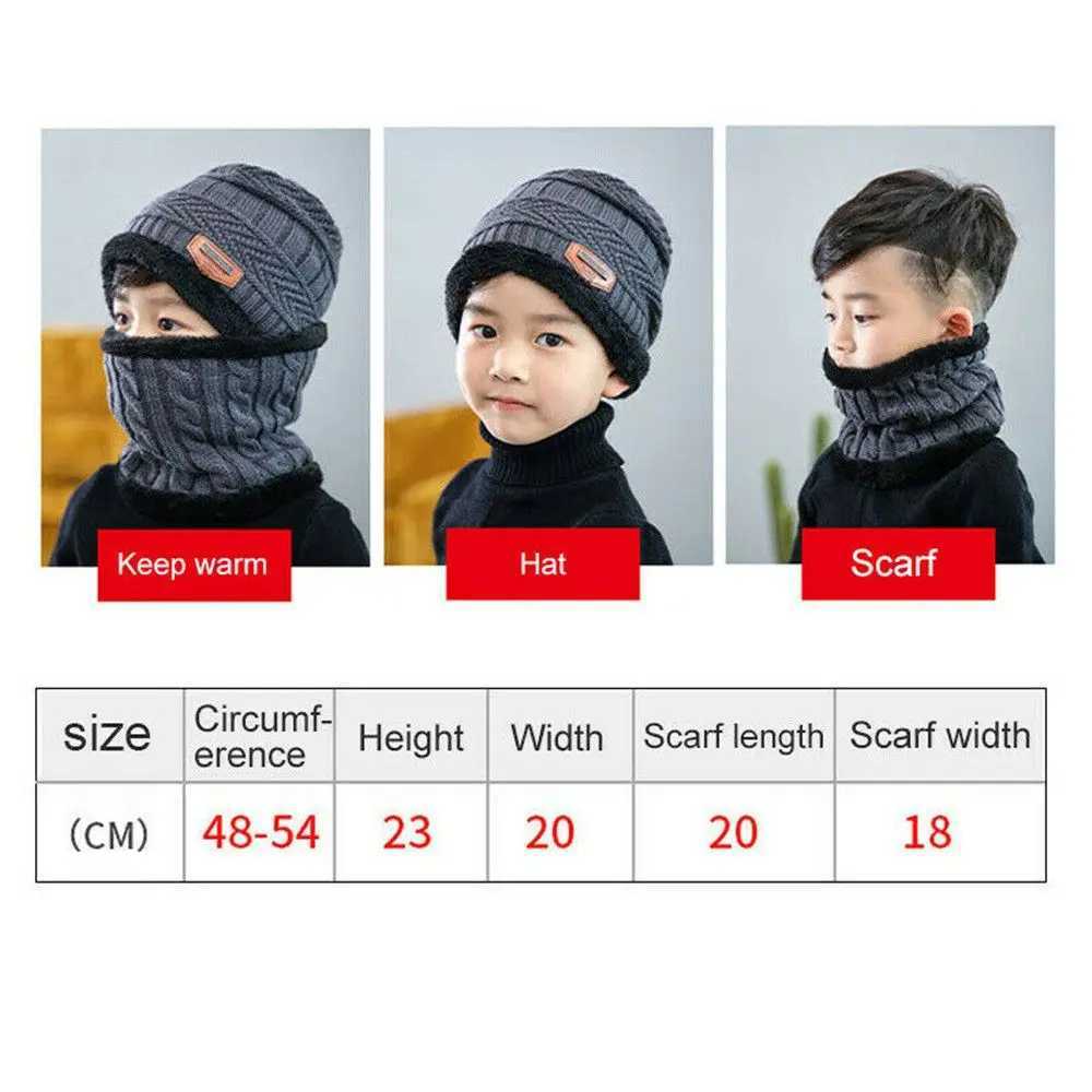 Scarves Wraps Winter Knitted Hat Children Plus Velvet Warm Scarf One-piece Cap Thickened Wool Cap Girls Ear Protection Kids Cold-proof Hat H241213