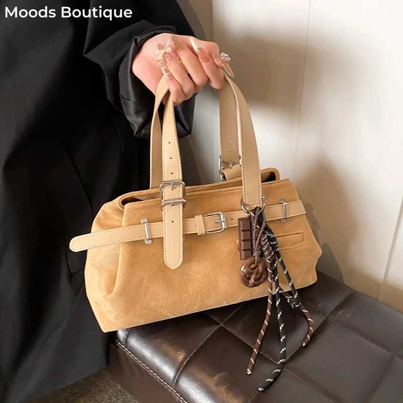 Belt Buckle Design Top-handle Bags For Women Soft Suede Large Capacity Shoulder Crossbody Bag 2024 Winter New Designer Handbags B250618