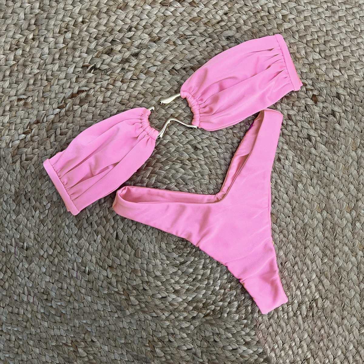 Bandeau Bikini Sexy Women Swimsuit Fa Swimwear 2024 Bikini Set Push Up Swimming Suit Solid Beachwear Brazilian Thong BiquiniXJ241212