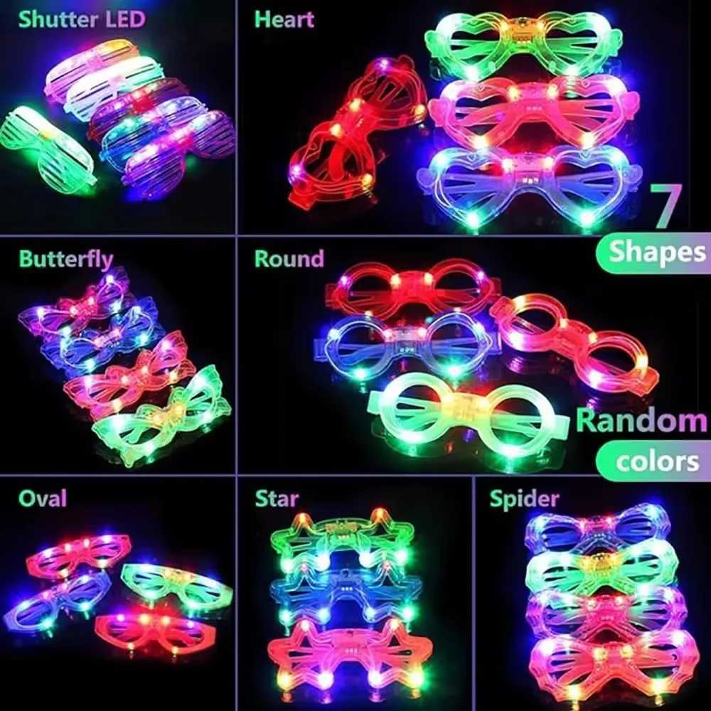 Sunglasses LED Light Up Glasses Glow In The Dark Party Supplies Favor for Kids Adults Shutter Heart Rave Butterfly Flashing Glow Sunglasse H241213