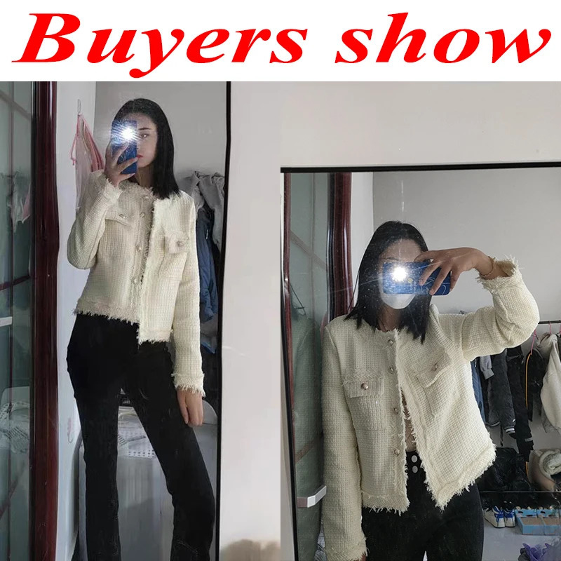 Korean fashion coarse woolen jacket womens temperature button white jacket womens high-quality French retro streetwear short jacket 241205