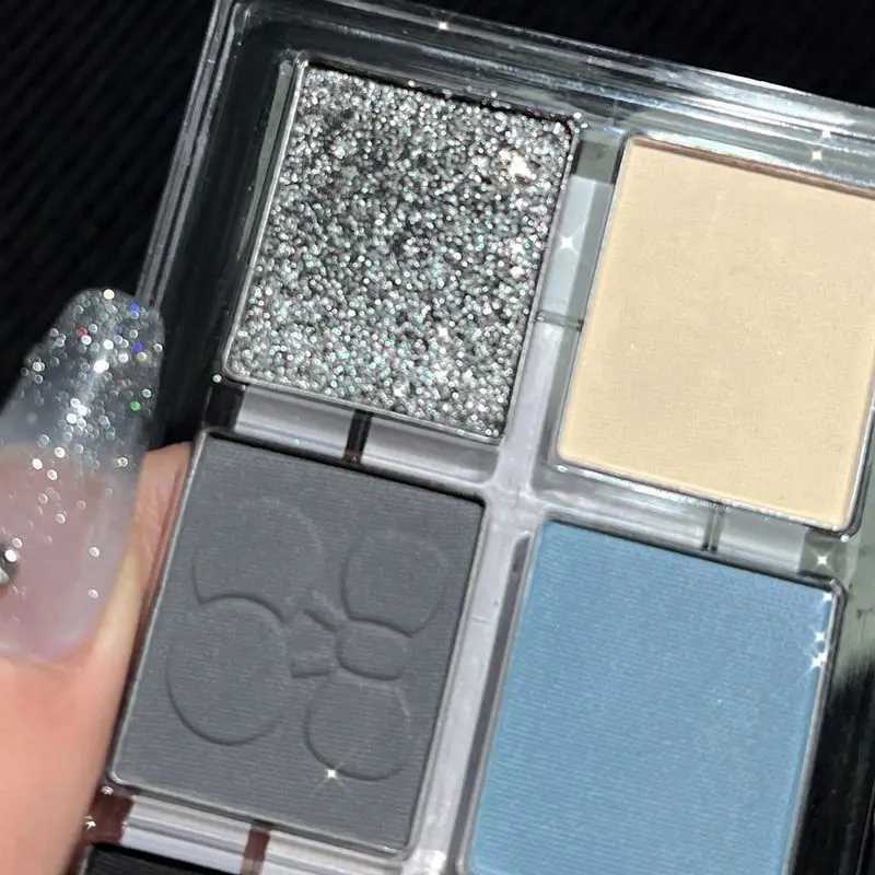 Matte Grey Blue Smoky Eye Shadow Palette 6-Color Glitter Silver Acrylic Eye Shadows Palette For Lasting Eye Makeup Cosmetics W241213