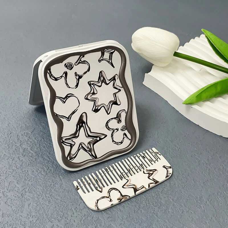 Cartoon Star Flip-Top Folding Makeup Mirror Portable Pocket Mirror Women Rectangle Cosmetic Make Up Mirror With CombXJ241213
