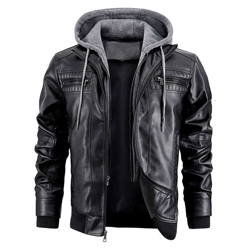 European And American Hooded PU Leather Jacket, Men's Winter New Warm Jacket