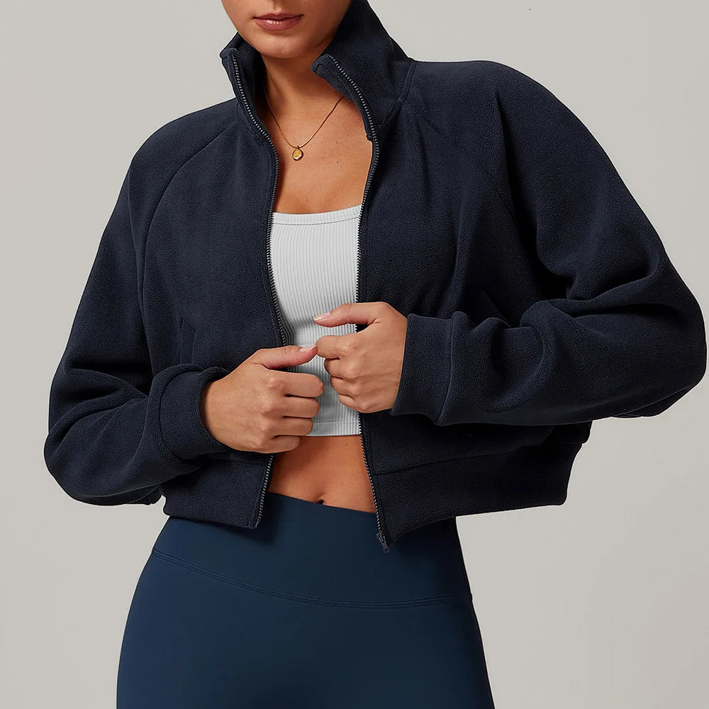 Outdoor Autumn winter Fleece Standing collar Lamb Thick Warm Coat Polar Workout Sportswear Clothing Fitness Training Top 241213