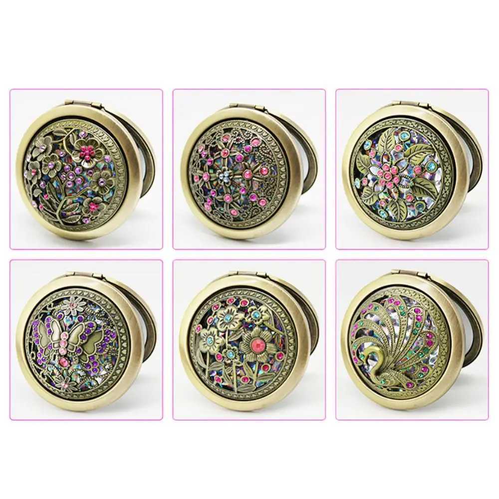 Vintage Folding Pocket Mirror Round Hollow Flower Mini Folding Mirrors Chinese Style Double-sided Makeup Mirror Cosmetic ToolsXJ241213
