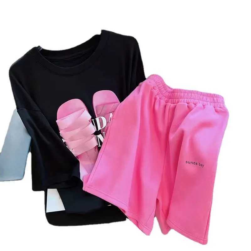 Women's Two Piece Pants 2024 New Korean Style Sportswear 2-piece Set Fashionable Summer Outfit For Women Short Slves Shorts Y241213KJUV