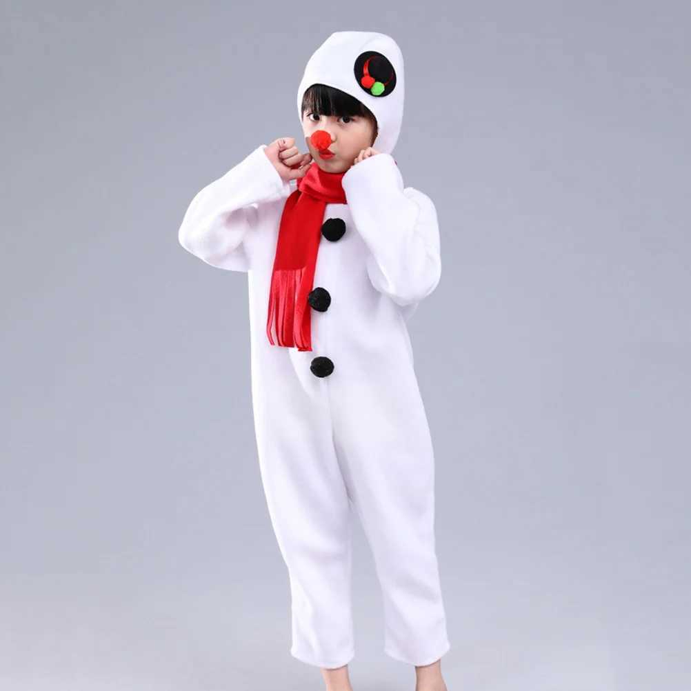Scarves Wraps Kids Christmas Snowman Performance Suit Jumpsuit with Scarf Red Nose Headwear Cosplay Costume (160cm) H241213