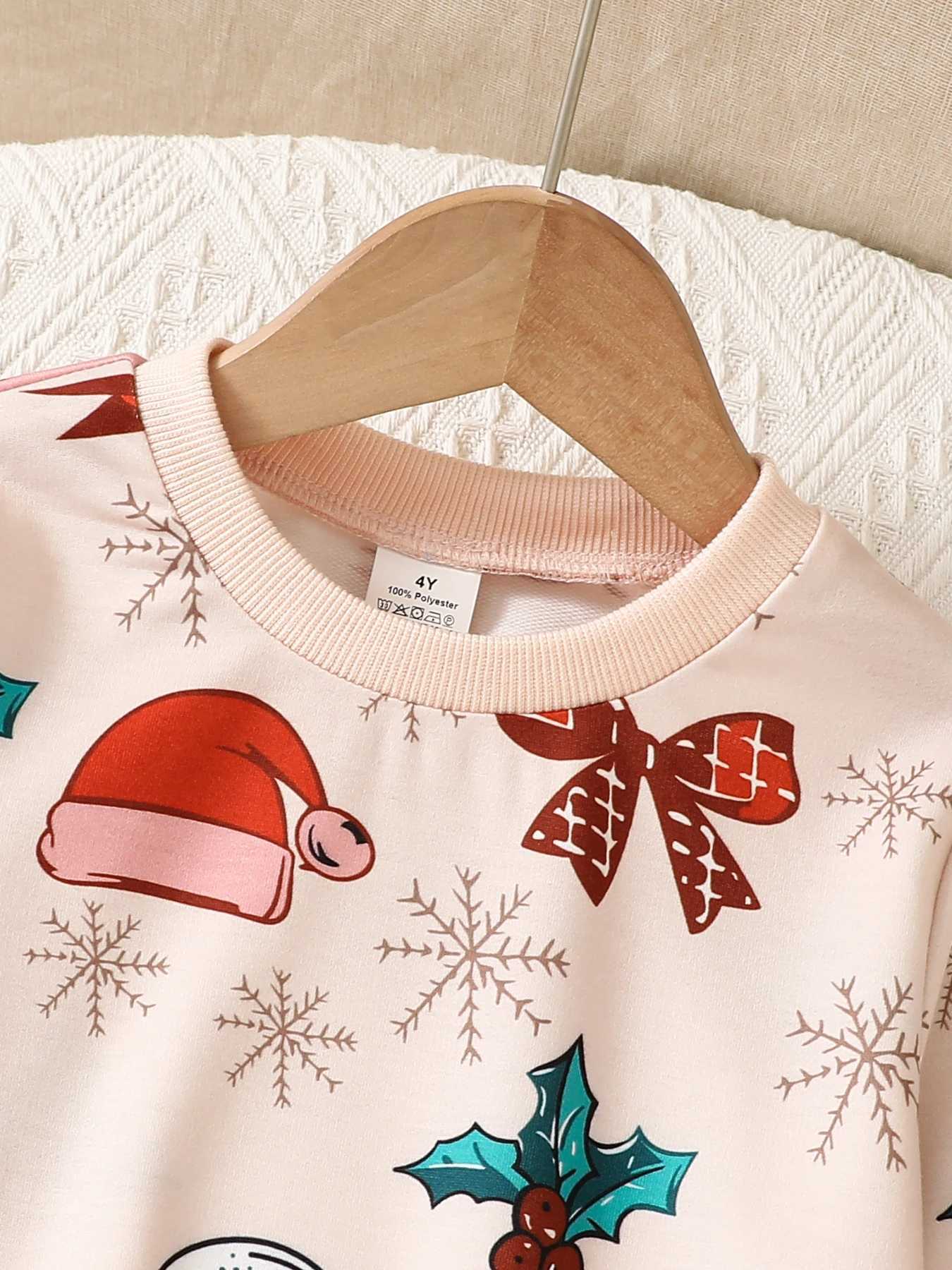 Childrens Spring/Autumn Fashion Girls 2 Christmas Set Top+Trouser Apricot Tree W241213
