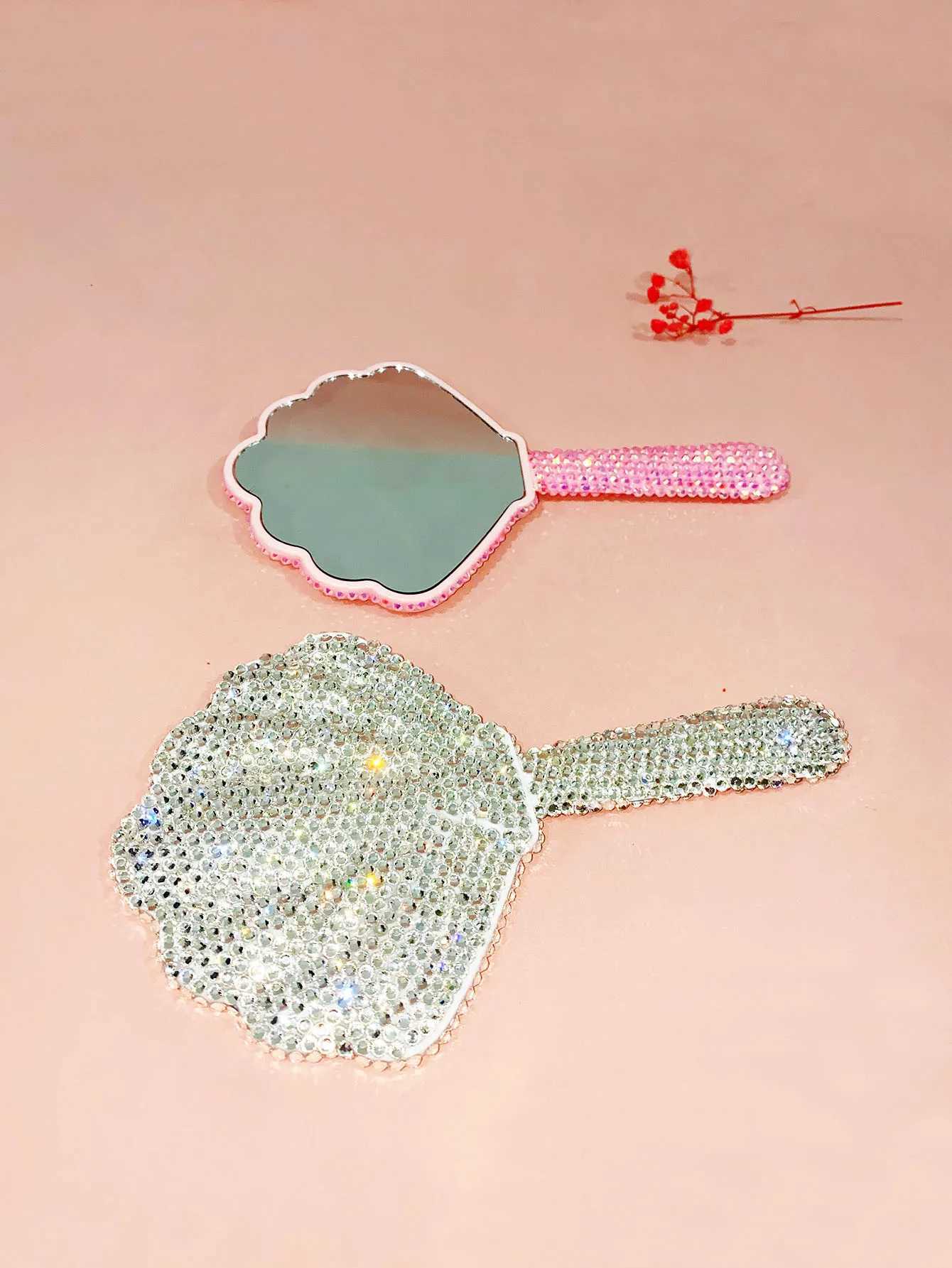 Diamond-encrusted Shell Hand-held Plastic Makeup Mirror Girls Cosmetic Mirror Creative Handmade DIY Small MirrorXJ241213