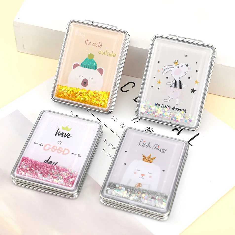 Quicksand Makeup Square Mirror Cute Girl Cartoon Double-Sided Mirror Portable Makeup Mirror Home Decoration AccessoriesXJ241213