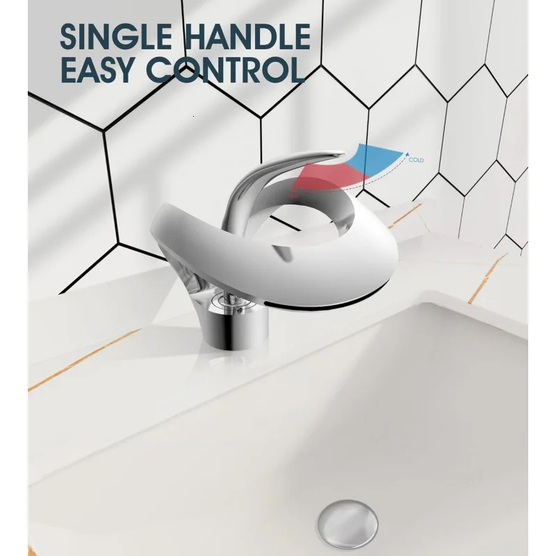 Waterfall chrome vanity sink faucet solid brass single handle bathroom basin with popup drying supply line 241211