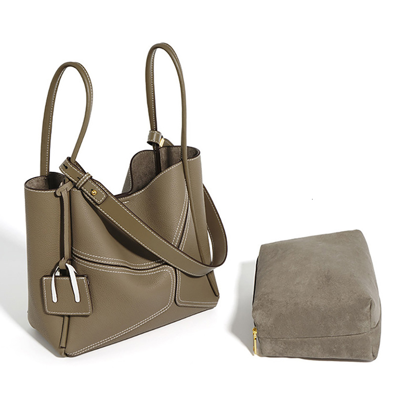 VM FASHION KISS Top Layer Cowhide Women's Solid Vegetable Basket Shoulder Bag 2022 Women Tote Handbags With Strap