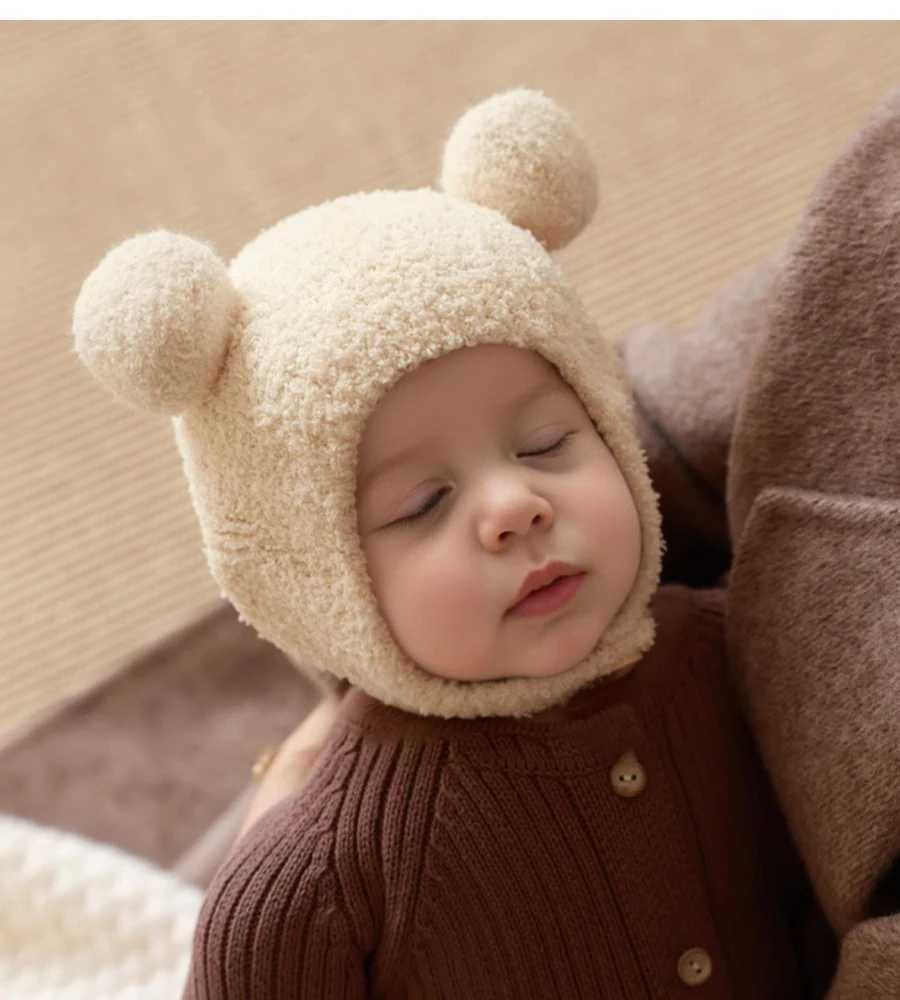 Baby Hat Autumn/Winter Baby Plush Hat Childrens Ear Protection Hat Coral Plush Cute Knitted Boys and Girls Winter SleXJ241213