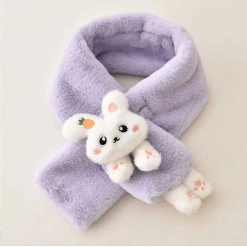 Scarves Wraps Boys Girls Winter Scarfs Thick Plush Cross Childrens Scarf Baby Bib Cute Cartoon Rabbit Faux Fur Neck Protection Warm Shawl H241213OT4A