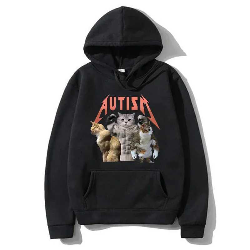 Buff Cats Autism Memory Mens Hoodies Fitness Cat Printed Fashion Hip Hop Pullover Womens Spring Autun Comfortable Street Clothing W241213
