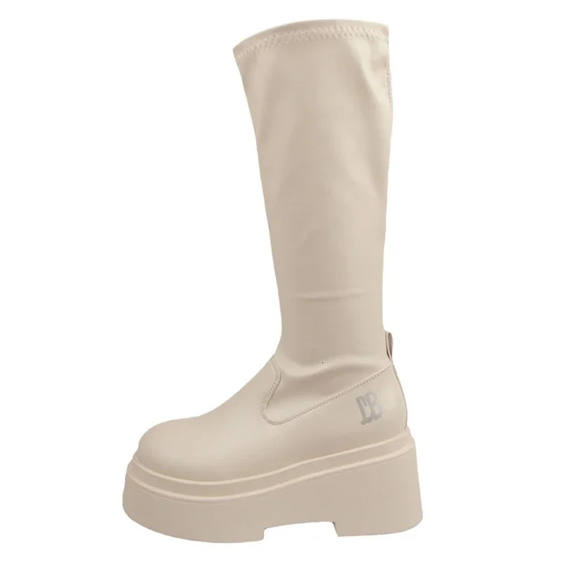 Autumn and Winter Short and Fat Womens Knee High Boots Fashion Soft Leather Platform Shoes Comfortable Long Botas De Mujer 241212