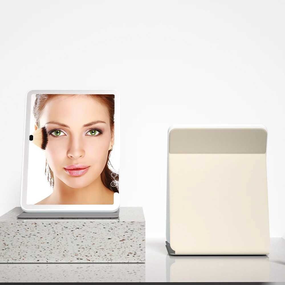 Makeup Mirror Foldable Portable 3-Color Dimmable Lighting Rechargeable Tabletop Folding Vanity Cosmetic Mirror with LED LightsXJ241213