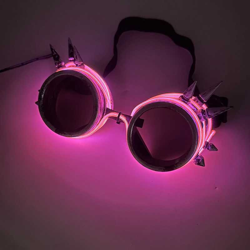 Sunglasses Popular Led Steampunk Glasses Neon Music Concert Fluorescent Dance Christmas Gifts Glowing Wire Gothic Round Frame Glasses H241213