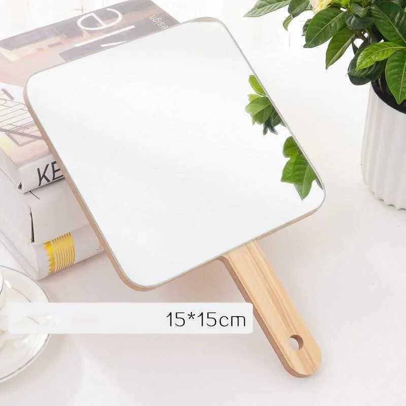 Handheld Travel Mirror Dressing Table Mirror Wood Handheld Plain Mirror Cosmetic Salon Makeup Hand Mirror for HairdressersXJ241213
