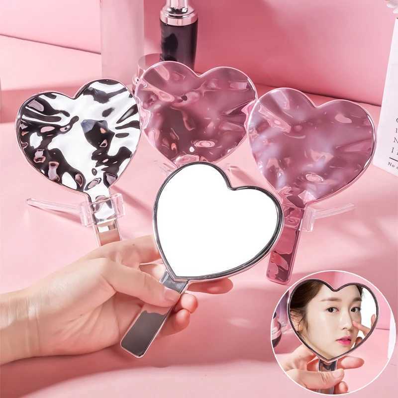 Portable Ins Liquid Shape Heart Mirror Handheld Desktop Cosmetic Mirror Makeup Mirror Travel Metallic High Definition MirrorXJ241213