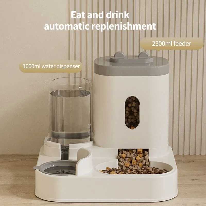 Cat Feeders 2-in-1 Automatic Feeder Dog Cat Food Bowl and Water Feeding Device Pet Large Food Dispenser Puppy Pet Kitten Bowl Accessories z241213