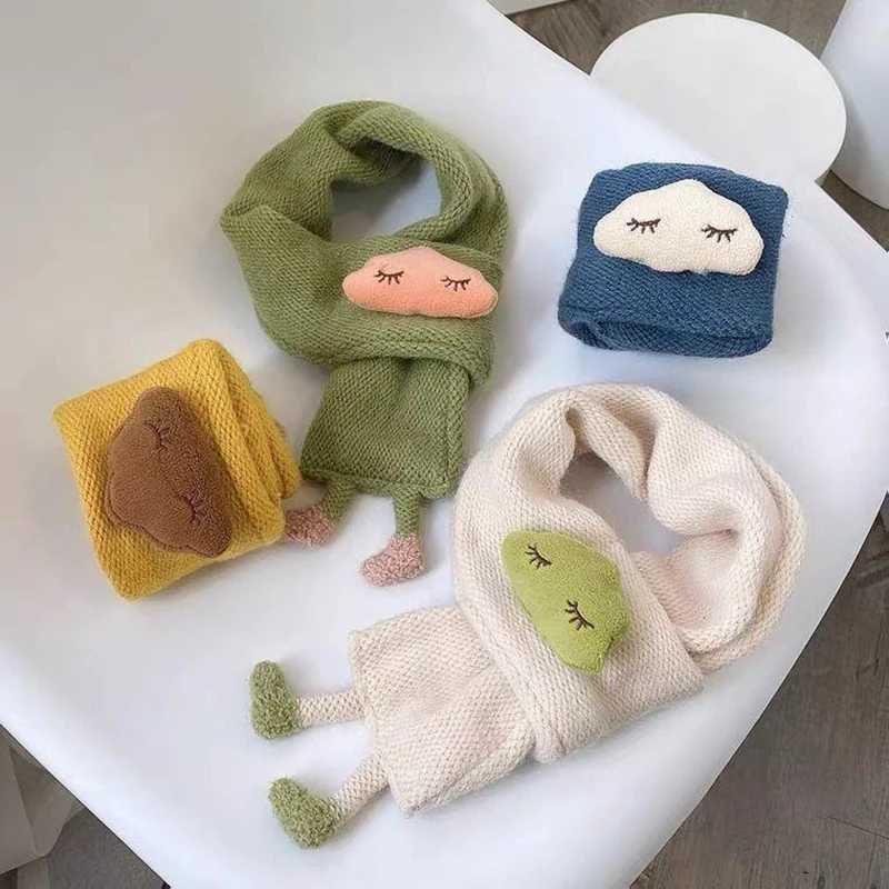 Scarves Wraps Cute Cloud Baby Scarf 3D Doll Kids Knitted Neckerchief 1-5year Boys Girls Children Cross Scarves Winter Warm Woolen Neck Cover H241213