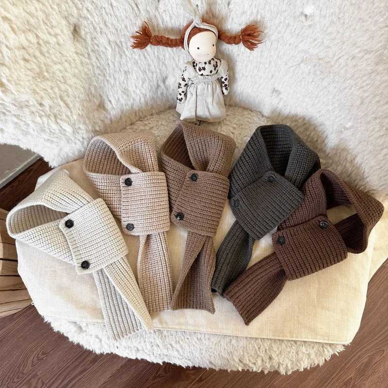 Scarves Wraps New Knitted Children Scarf Autumn Winter Kids Solid Color Cross Scarves for Girls Boys Warm Baby Neck Warmers Neckerchief H241213