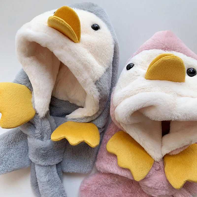 Cute Penguin Baby One Piece Scarf Hat 1-4year Children Warm Headgear Bonnet Kids Plush Ear Protection Cap Winter BeaniesXJ241213